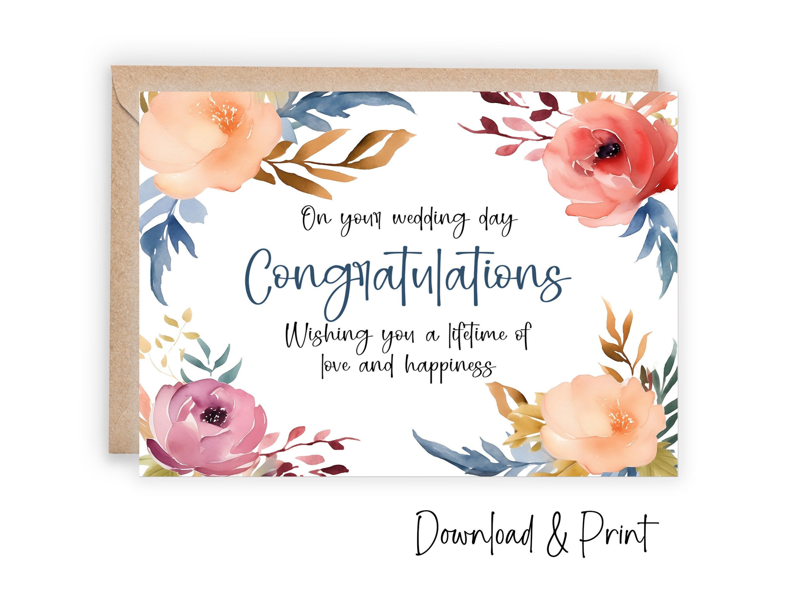 Wedding Congratulations Card, Printable Happy Wedding Day Card for Wedding Wish Cards Printable Free