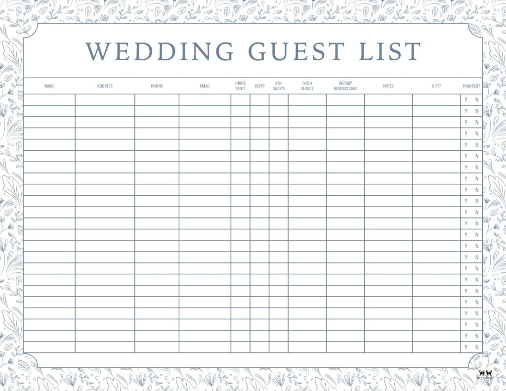 Wedding Guest List Templates - 20 Free Lists | Printabulls within Free Printable Wedding Scrolls