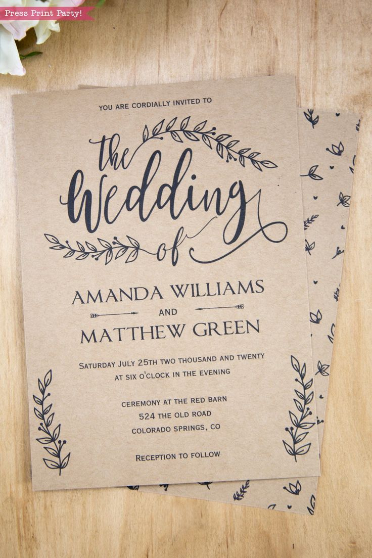 Wedding Invitation Template Printable Set, Rustic Wedding throughout Free Printable Wedding Invitation Kits