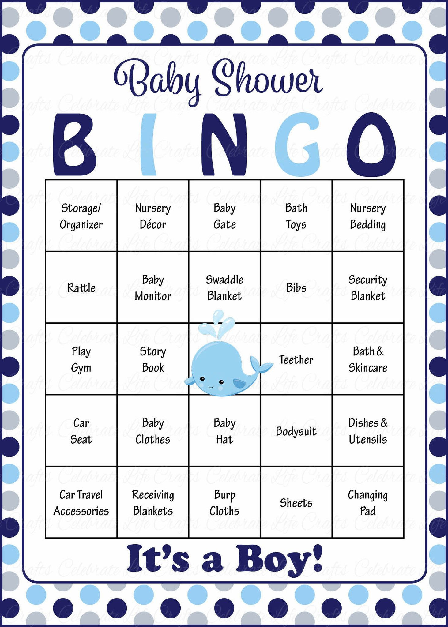 Whale Baby Bingo Cards - Printable Download - Prefilled - Baby with regard to 50 Free Printable Baby Bingo Cards