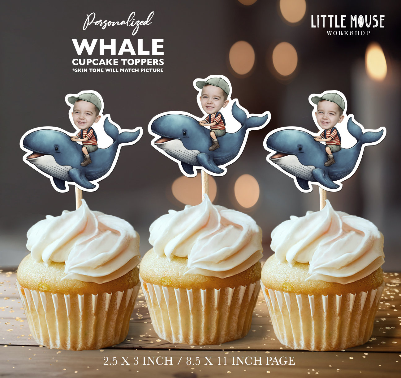 Whale Personalized Face Cupcake Toppers - Etsy Uk regarding Free Printable Whale Cupcake Toppers