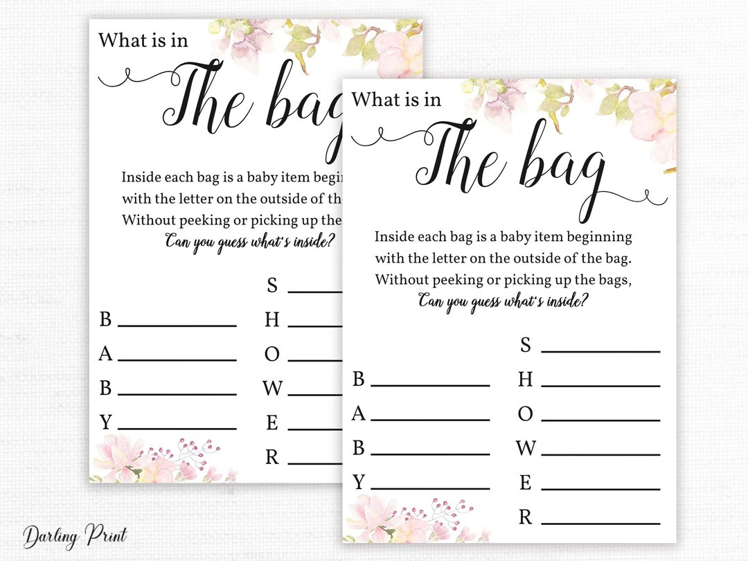What'S In The Bag Baby Shower Games, Pink Blues Guess What Is In for What'S In The Diaper Bag Game Free Printable