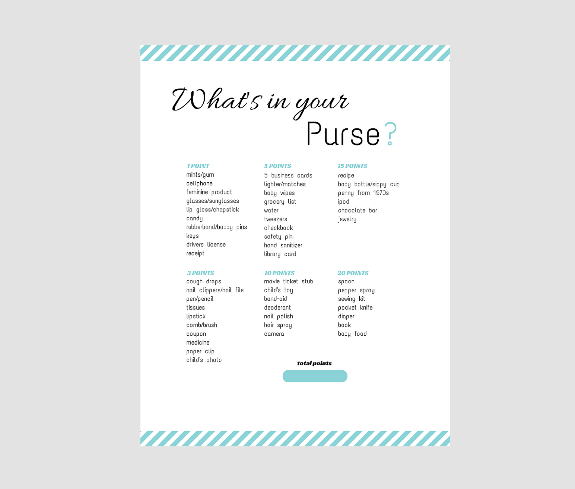 What'S In Your Purse Baby Shower Game 3 Colors - Magical Printable throughout Free Printable Baby Shower Games What'S In Your Purse