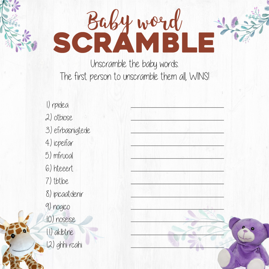 Wild Baby Free Printable Baby Shower Games - Downloadable Pdf'S inside Free Printable Baby Shower Games Word Scramble