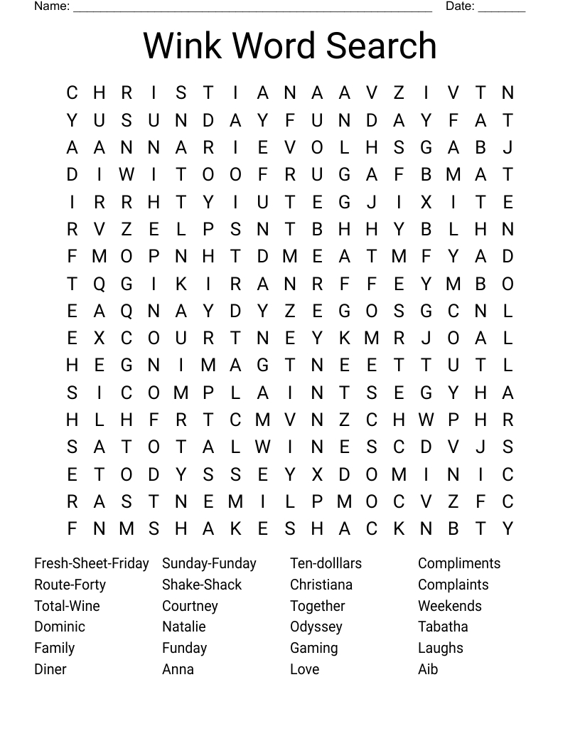Wink Word Search - Wordmint inside Free Printable Word Winks