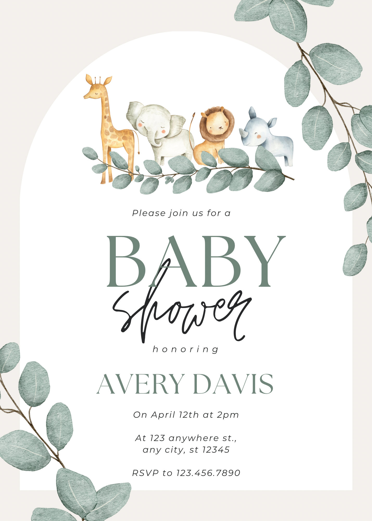 Woodland Baby Shower Invitation Template, Animals Baby Printable intended for Free Printable Jungle Safari Baby Shower Invitations