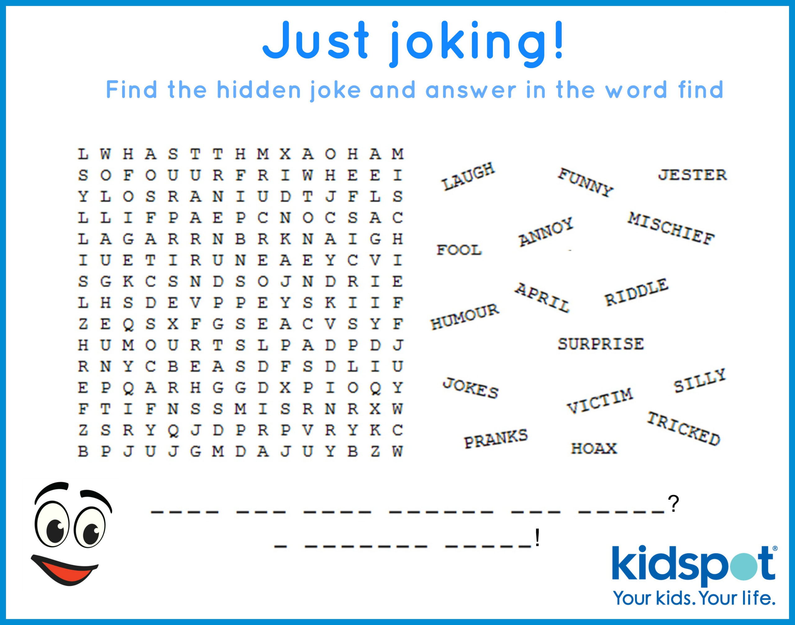 Word Find - Free Printable - April Fools Day intended for Free Word Search With Hidden Message Printable