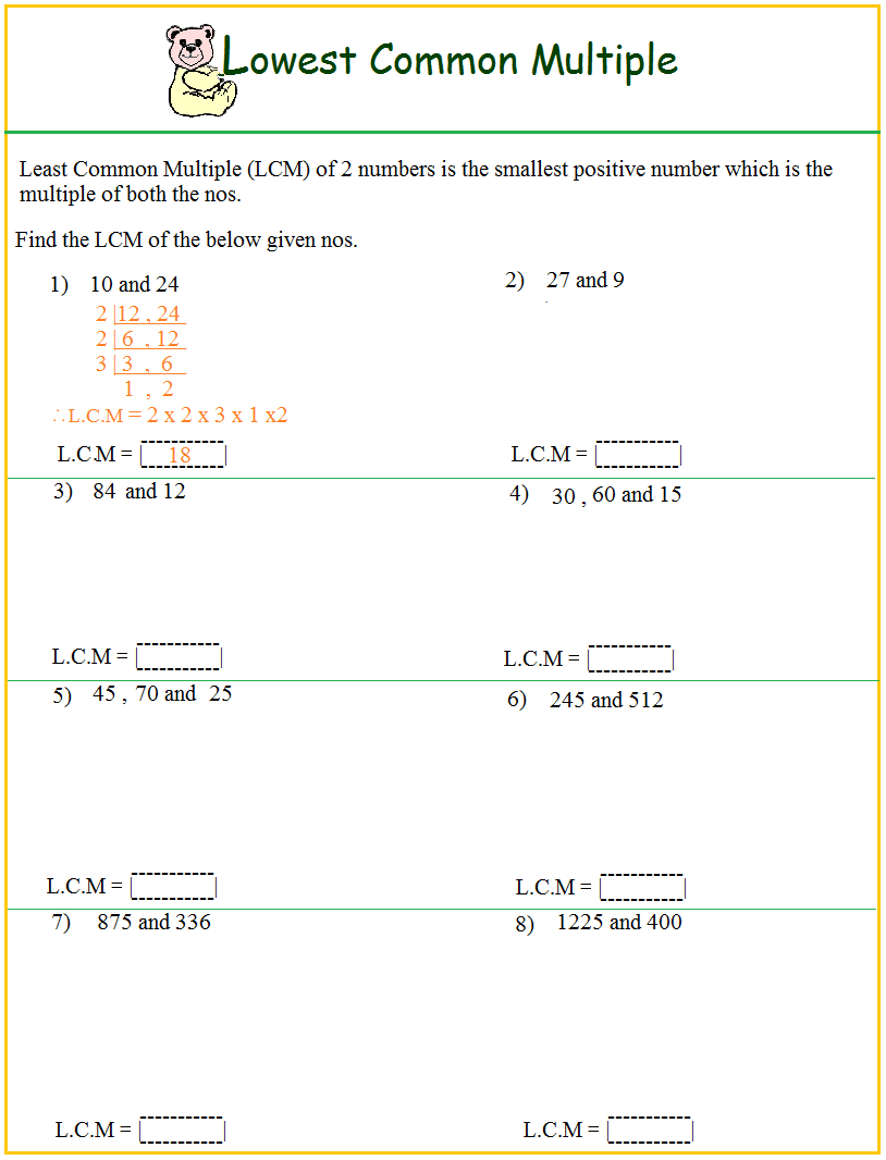 Worksheet On Lcm - Worksheets Library intended for Free Printable Lcm Worksheets