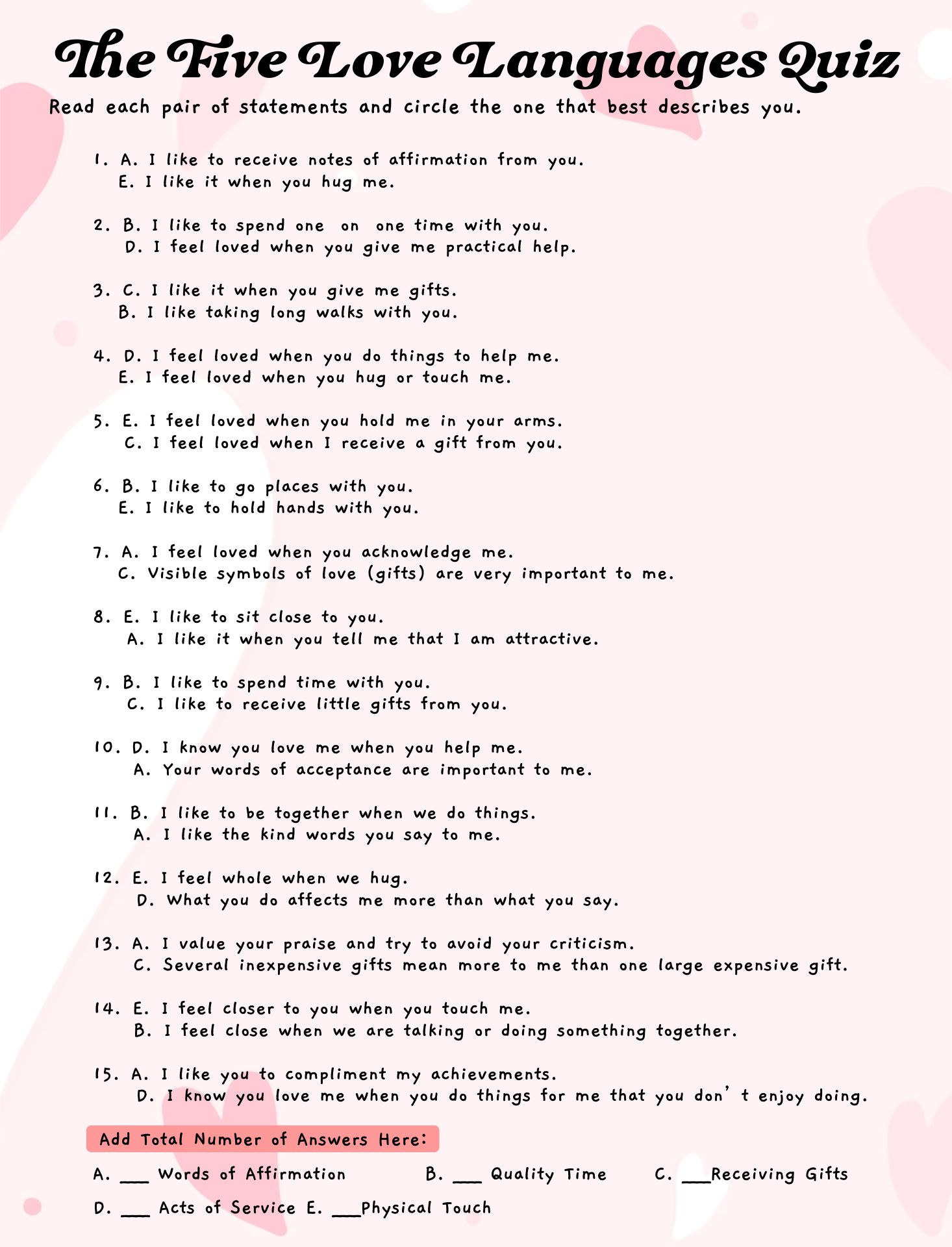 Worksheets 5 Love Languages - 12 Free Pdf Printables | Printablee with regard to Free Printable Love Language Quiz
