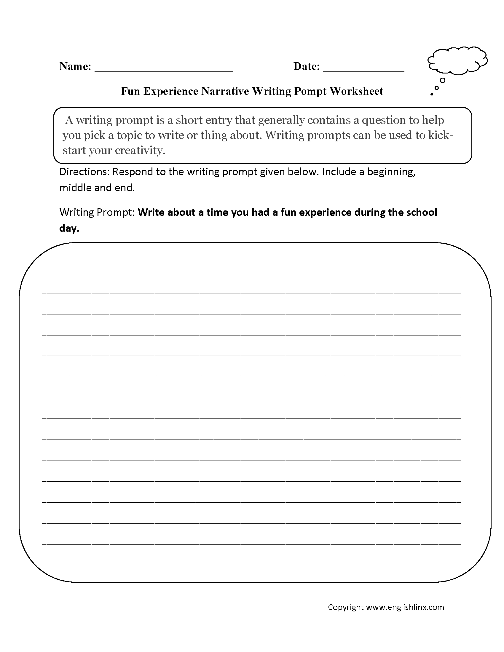 Writing Prompts Worksheets | Narrative Writing Prompts Worksheets regarding Free Printable Writing Prompts For Middle School