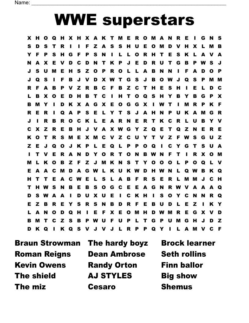 Wwe Superstars Word Search - Wordmint for Free Printable Wwe Word Search