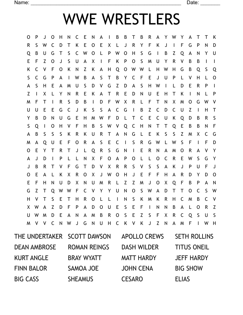 Wwe Wrestlers Word Search - Wordmint in Free Printable Wwe Word Search