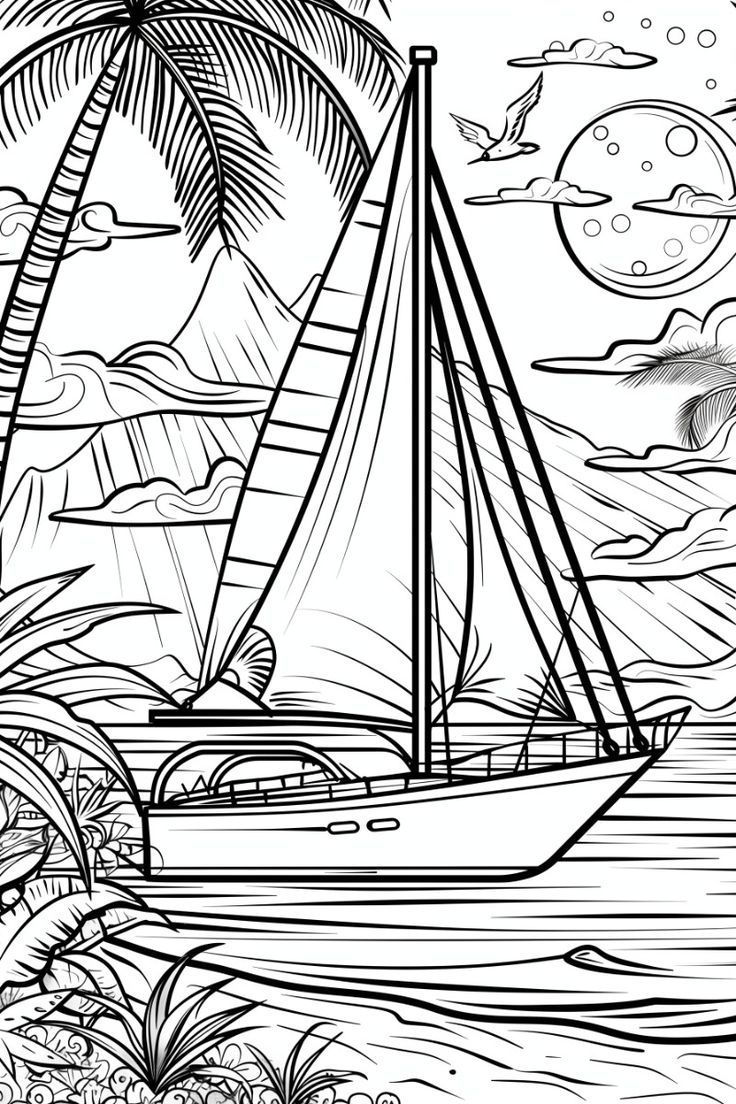 Yacht Coloring Page (Free Printable) throughout Free Printable Boat Pictures