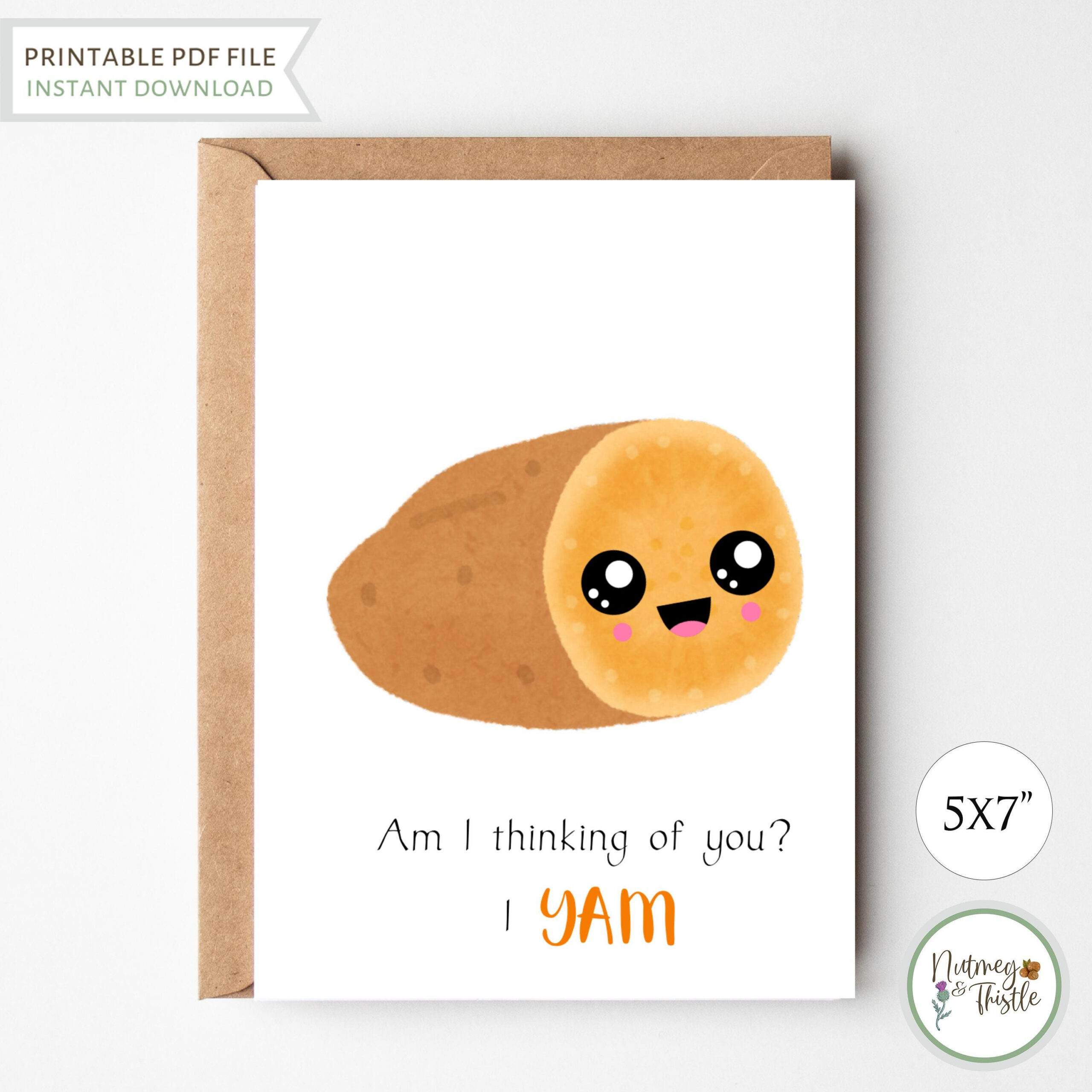 Yam Kawaii Funny Greeting Card, Printable Thinking Of You Holiday for Free Printable Funny Thinking Of You Cards
