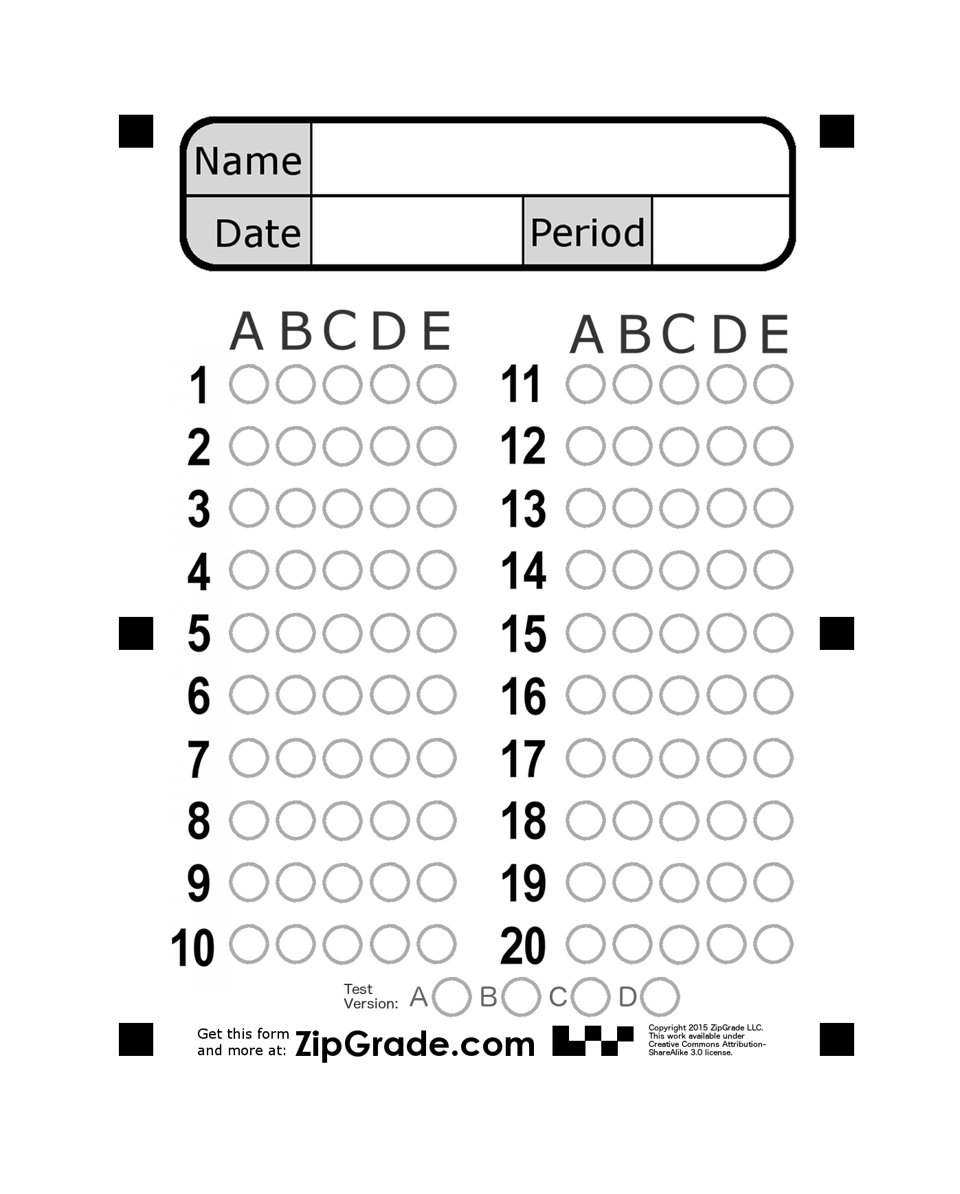 Zipgrade: Answer Sheet Forms within Free Printable Bubble Answer Sheets